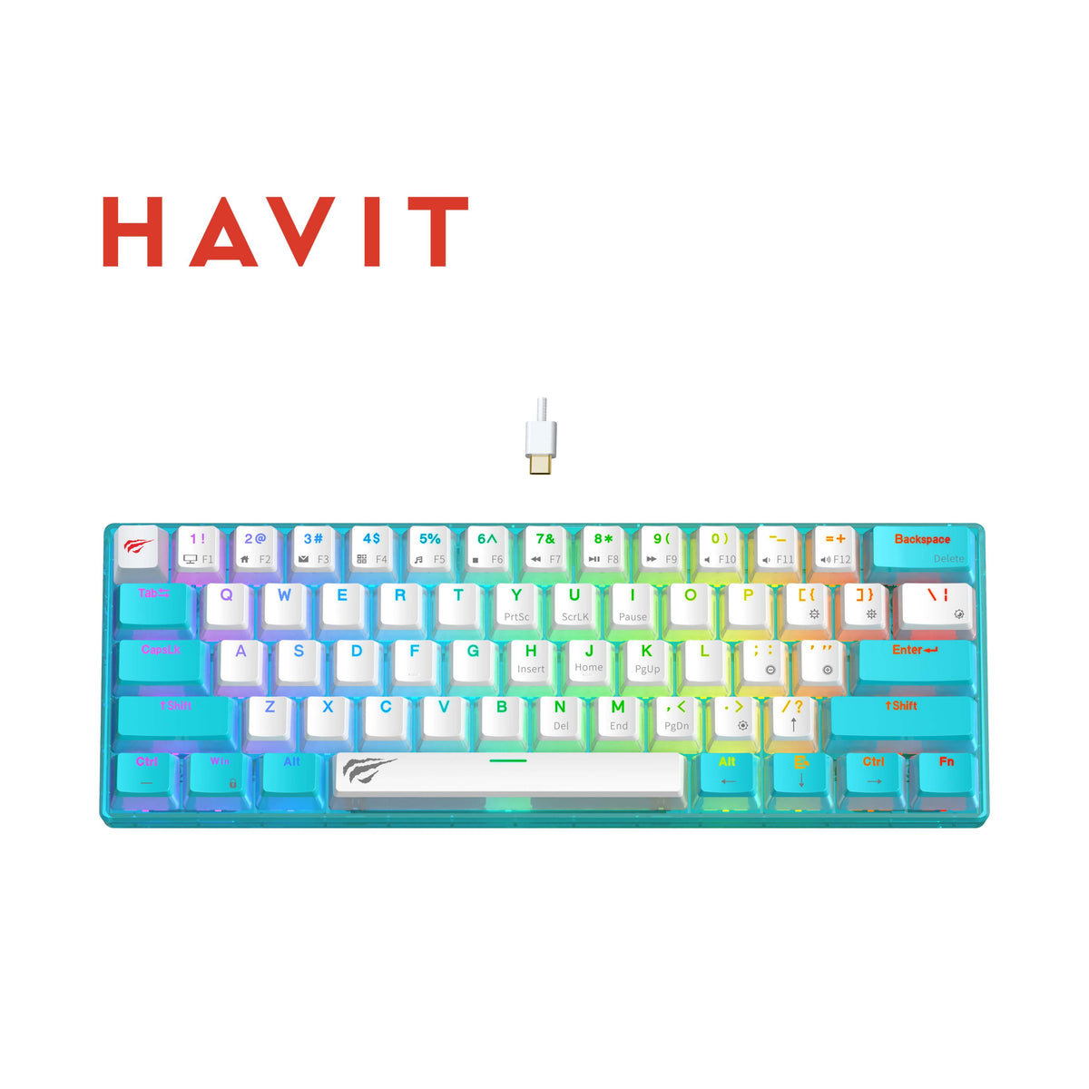 لوحة مفاتيح ميكانيكية سلكية HAVIT KB903L (مفتاح أحمر) | 61 مفتاحًا | أبيض/أزرق