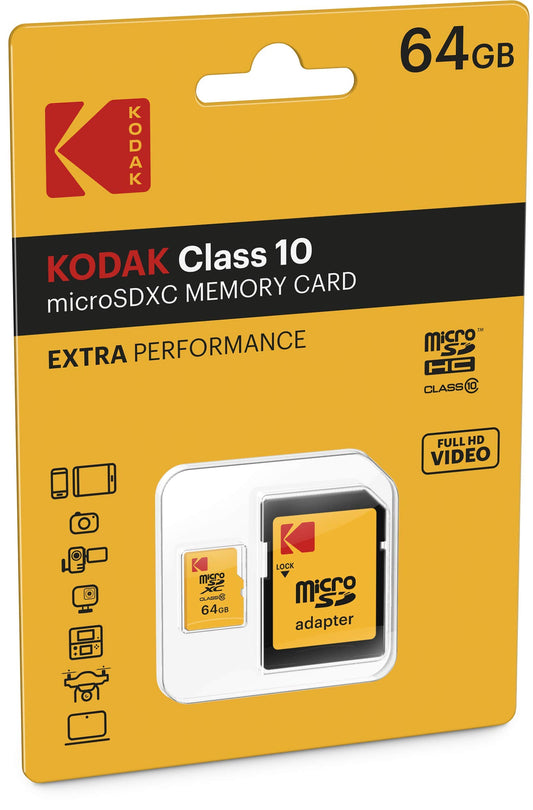 Carte Memoire KODAK Micro SD 64GB Flash - U3 - TF-Card - 4K - Class 10