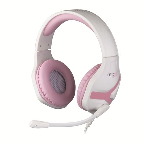Casque Konix Geek Girl Crystal Blanc et rose Pink filaire