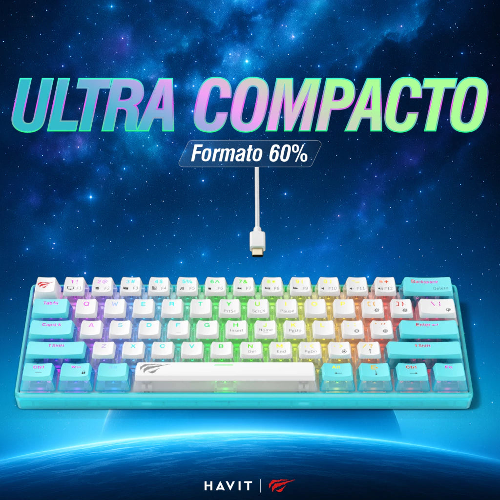 لوحة مفاتيح ميكانيكية سلكية HAVIT KB903L (مفتاح أحمر) | 61 مفتاحًا | أبيض/أزرق