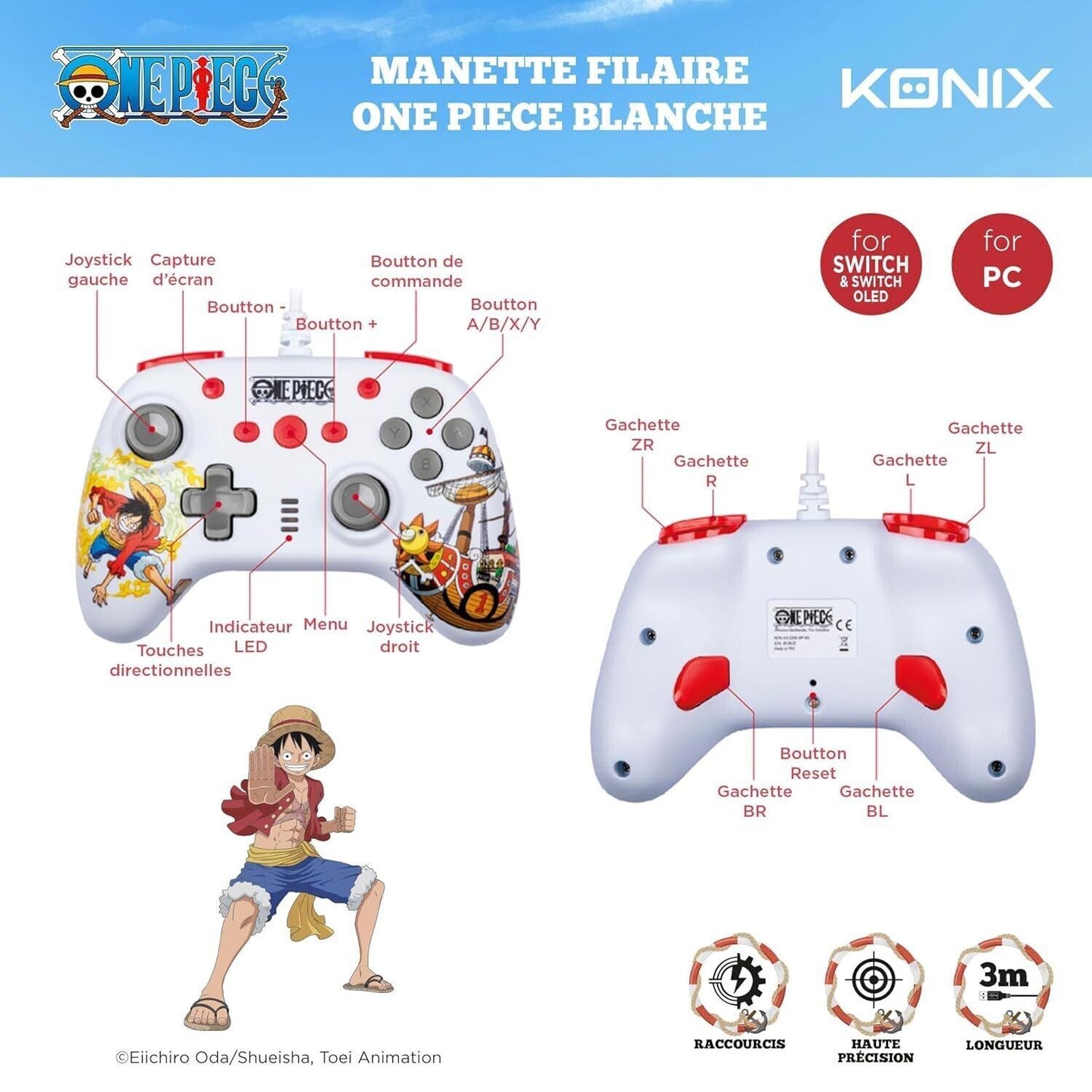 Manette Filaire Konix Nintendo Switch One Piece