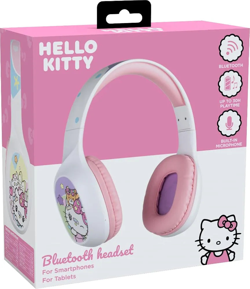 سماعات رأس لاسلكية Konix Hello Kitty بلوتوث 5.3 بطارية تدوم 30 ساعة + كابل جاك 3.5 مم - أبيض ووردي