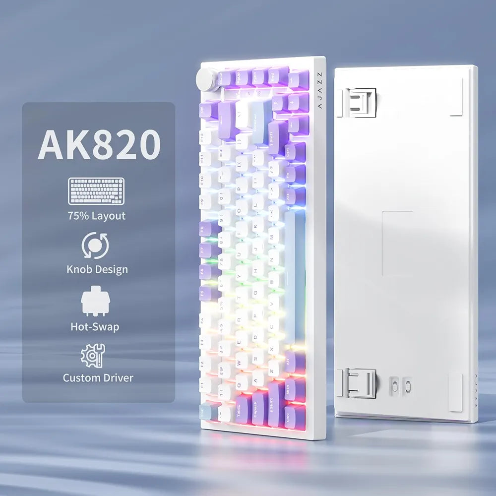 لوحة مفاتيح ميكانيكية سلكية Ajazz AK820 - أرجواني وأبيض | لوحة مفاتيح للألعاب