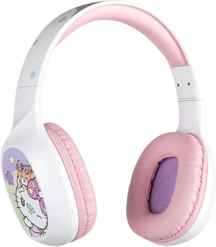 سماعات رأس لاسلكية Konix Hello Kitty بلوتوث 5.3 بطارية تدوم 30 ساعة + كابل جاك 3.5 مم - أبيض ووردي