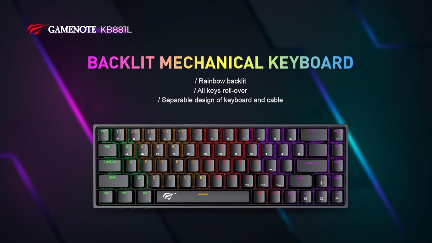 CLAVIER Mecanique HAVIT KB-881L  (Red Switch)  | 68 KEYS | Black