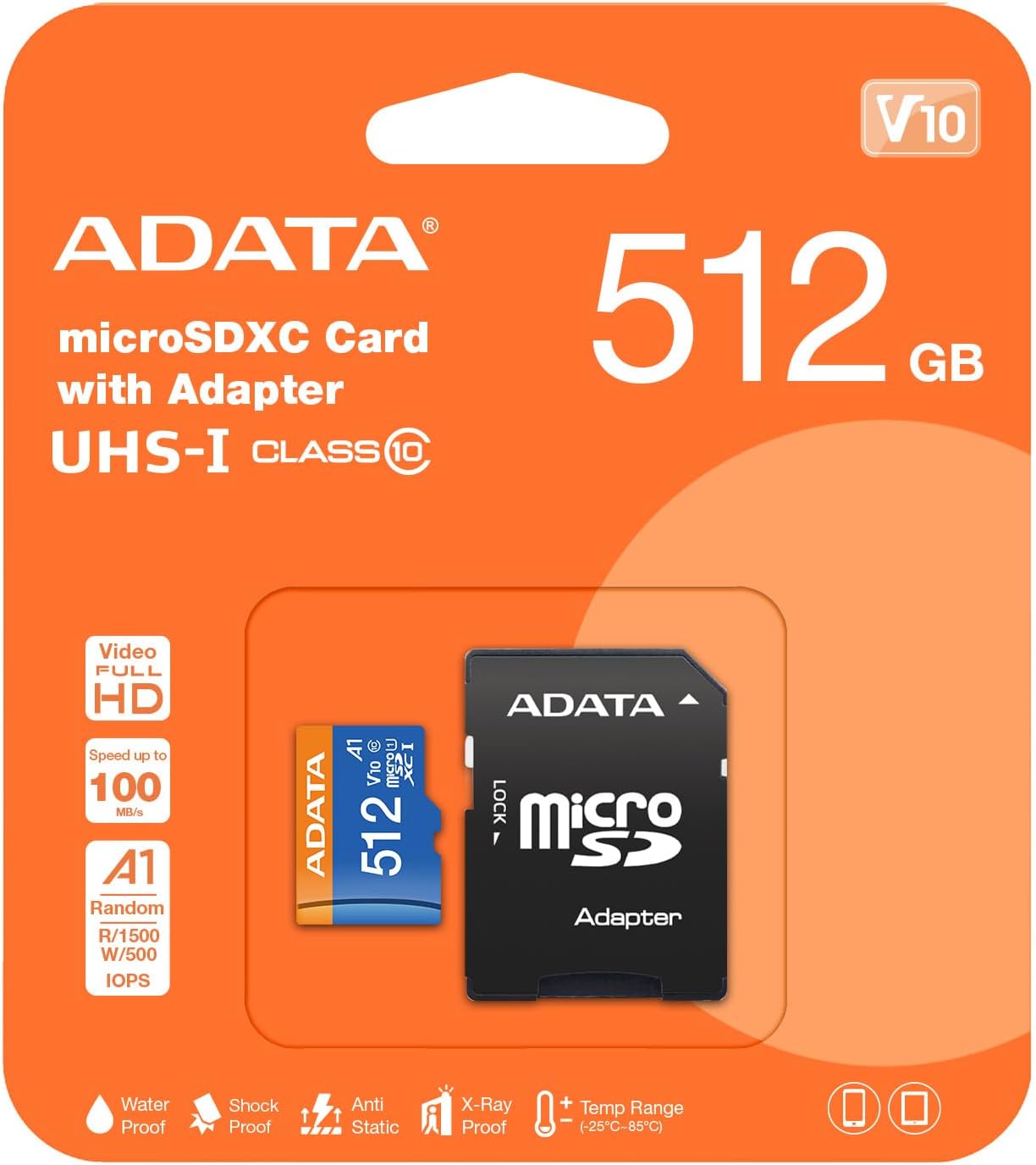 Carte Memoire Micro SD ADATA 512GB microSDXC SNB (UHS-I U1, Class 10, V10, A1)