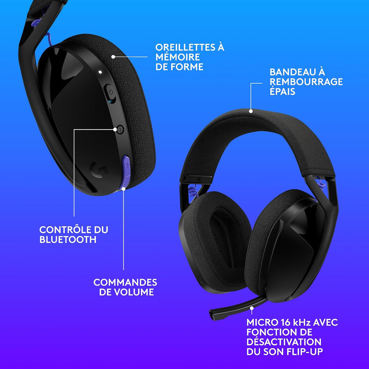 Logitech G G321 LIGHTSPEED, Casque Gaming Bluetooth sans fil - Noir-