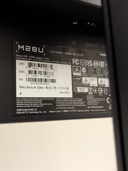 Ecran GIGABYTE M28U Moniteur de jeu 28" 4K UHD - 3840 x 2160, 144Hz, 1ms