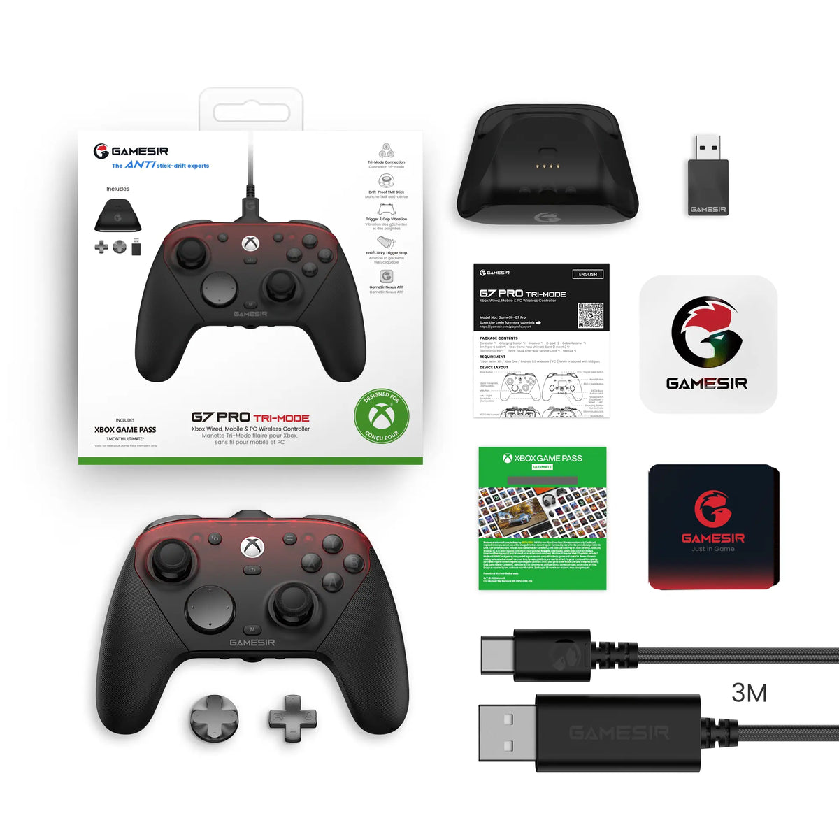 Manette GameSir G7 Pro Controller Filaire + TMR Joysticks (Fil Xbox & Sans Fil PC/Android) -Black-