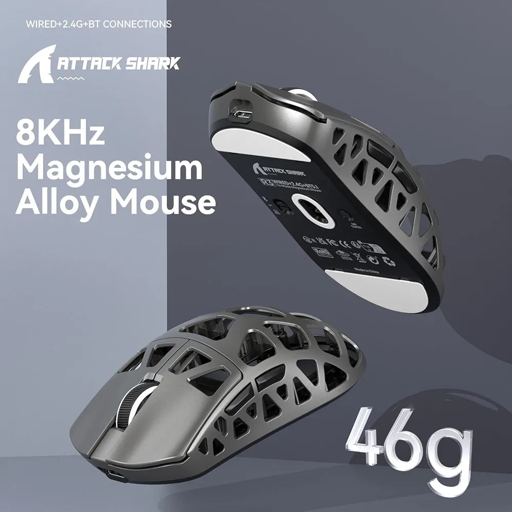 Souris Sans Fil ATTACK SHARK R3 Magnesium Alloy Gaming Mouse 8000 Mhz Polling Rate | GREY |