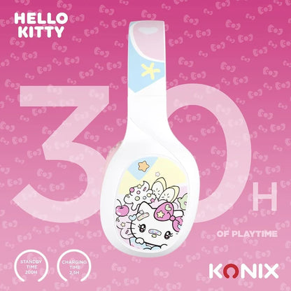 Casque Konix Hello Kitty sans Fil Bluetooth 5.3 Autonomie 30 h  + Câble Jack 3,5 mm - Blanc et Rose