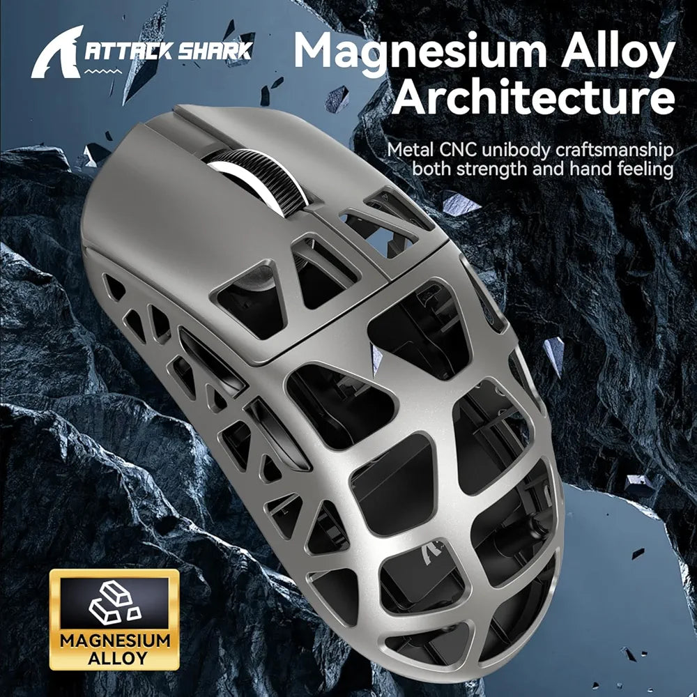 Souris Sans Fil ATTACK SHARK R3 Magnesium Alloy Gaming Mouse 8000 Mhz Polling Rate | GREY |