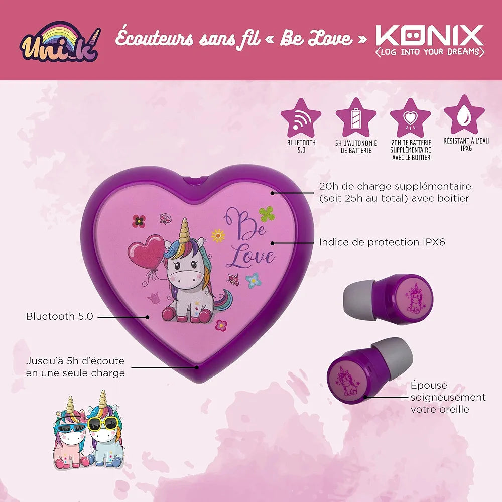 Konix Unik Écouteurs sans Fil Pink  for Smartphones et tablettes (ROSE)
