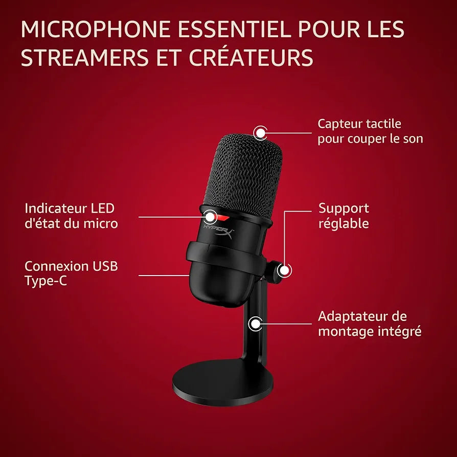 Microphone USB HyperX SoloCast – pour PC, PS4 et Mac, Désactivation du micro par pression