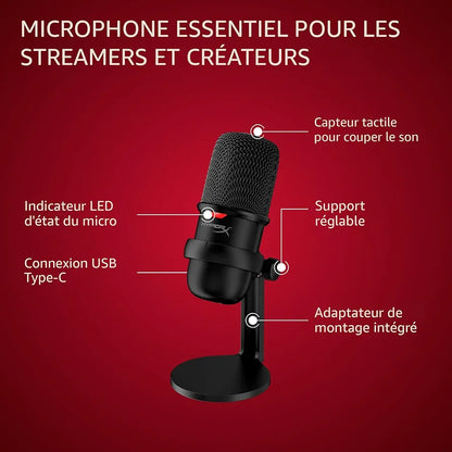 Microphone USB HyperX SoloCast – pour PC, PS4 et Mac, Désactivation du micro par pression