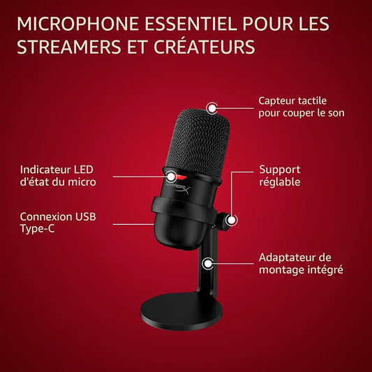 Microphone USB HyperX SoloCast – pour PC, PS4 et Mac, Désactivation du micro par pression