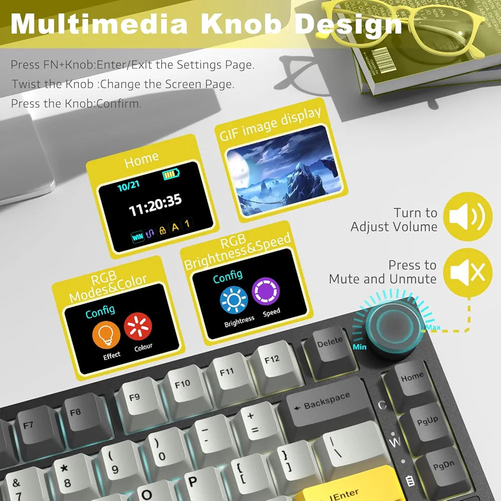 Clavier Mécanique  Sans Fil Ajazz AK820 PRO - Black & Grey | Wireless Gaming Keyboard